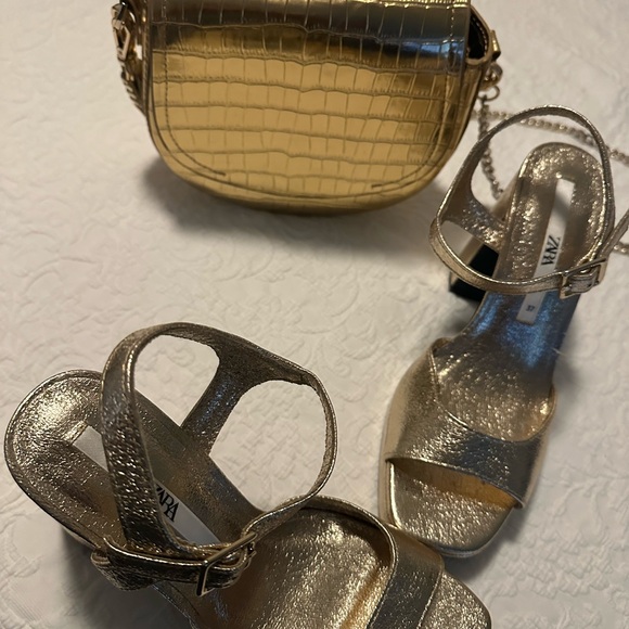 Zara gold platform heels & purse - Picture 4 of 6